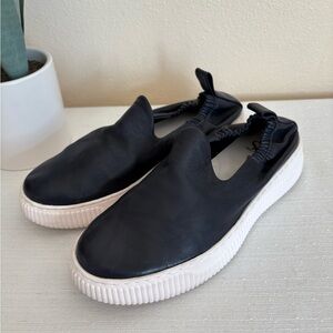 Sofft Black/Bluish Soft Leather Stretch Slip-On Casual Sneakers Women’s 8M